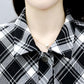 Women's 2-piece Workwear Plaid Suit Casual Harem Pants + Short Long Sleeve Jacket Loose and Comfortable Black and White Plaid