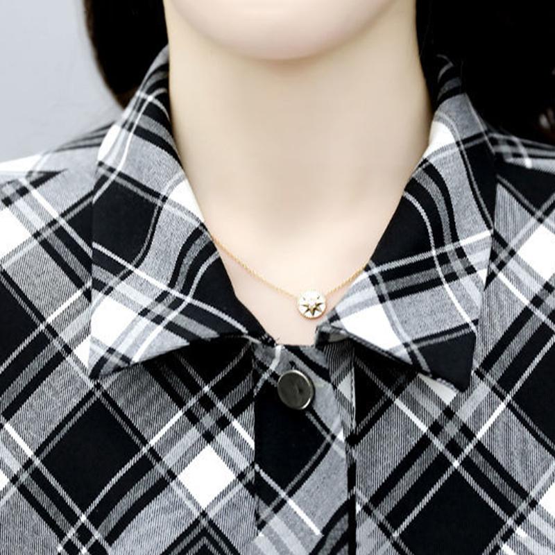 Women's 2-piece Workwear Plaid Suit Casual Harem Pants + Short Long Sleeve Jacket Loose and Comfortable Black and White Plaid