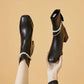 Chelsea Boots Women Short Boots Square Toe Autumn and Winter Black Snow Boots Plus Velvet Warm Cotton Boots