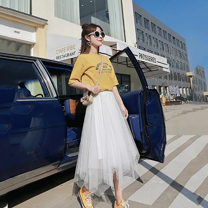 Women Veil Skirt Plus Size Summer Ruffled Elastic Waist Sandy Beach Vacation Daily