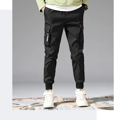Men's Casual Trousers Sports and Leisure Korean Style Trendy Ankle Pants Pocket Streetwear Small Feet Long Pants Outdoor Mid-waist Elastic Bottoms