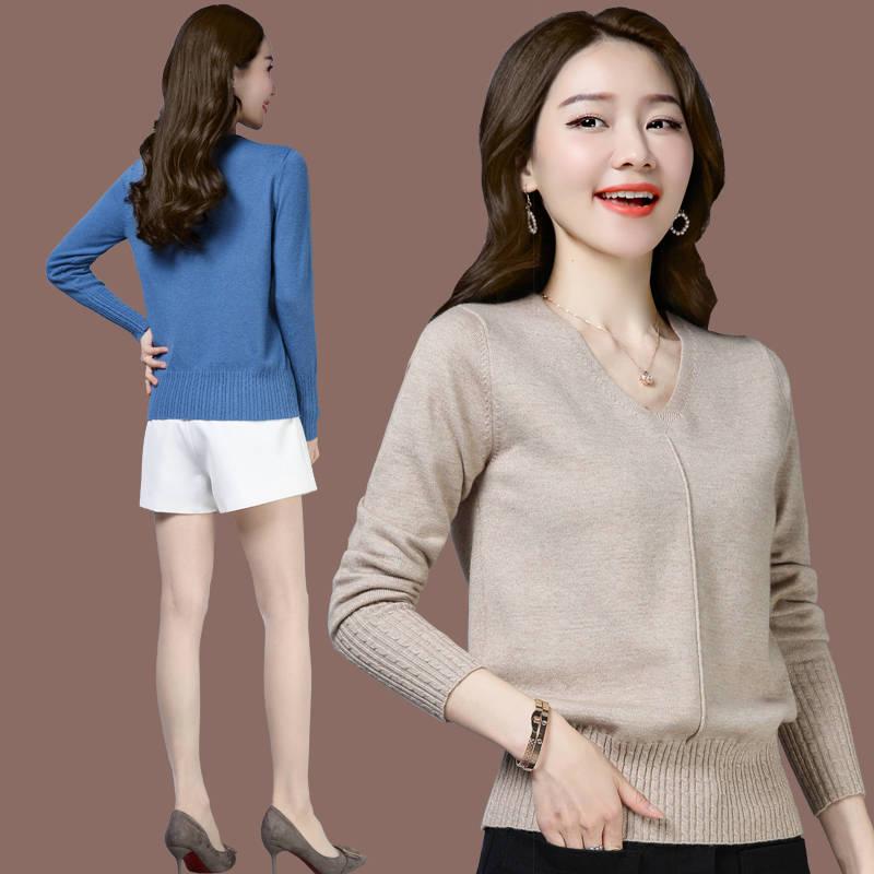 Pofulove Winter Women's Short V-neck Warm Pullover Sweater Shows Thin Office Undershirt Sweatshirts