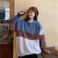 Pofulove Sweater Loose Autumn Winter Korean Lazy Color Matching Striped Round Neck Pullover