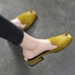 Leather Yellow Sandals Women's Summer Style Open-toe Flat Bottom Fish Mouth Fashion All-match Thick Heel Half Slippers Women