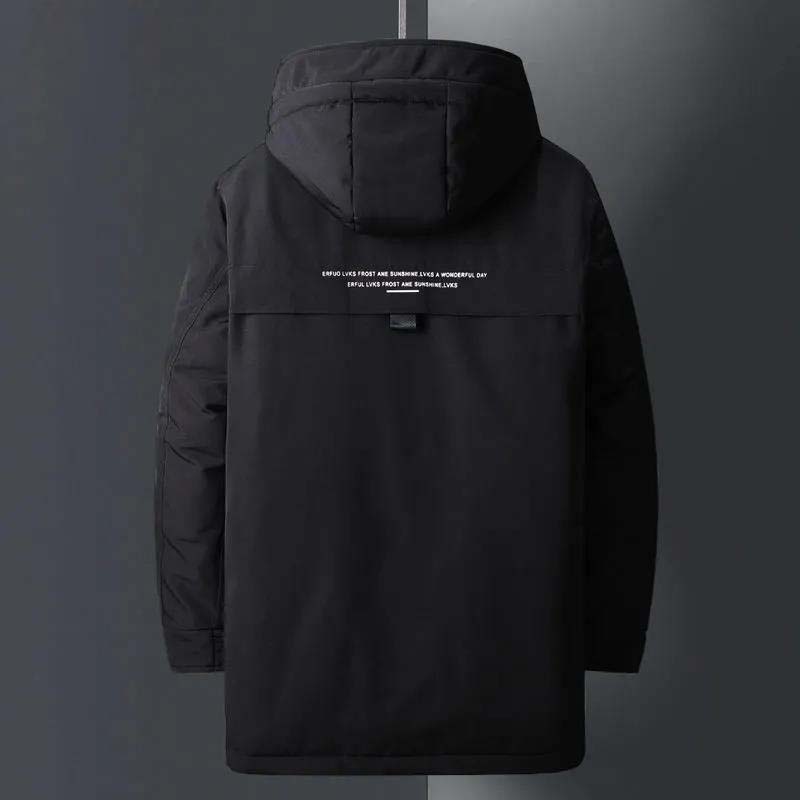 Winter Men's Down Jacket Mid-length Warm and Thick Hooded Jacket