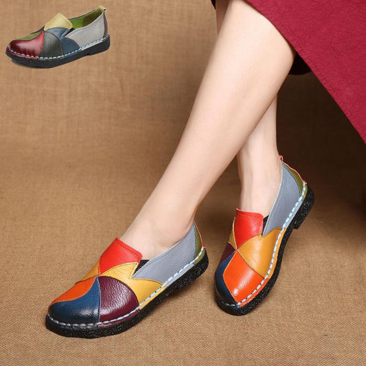 Vintage Genuine Leather Woman Candy Color Breathable Flat Shoes