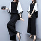 Women's Spring and Summer Two-piece Trousers Stitching Loose Round Neck Blouse Wide-leg Pants Casual Suit Plus Size Women's Clothing