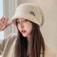 Women's Autumn Winter All-match Korean Version Warm Pile Hat Knitted Woolen Hat Solid Knitting Hat with Brim Rabbit Hair Blend Rhinestone Hat