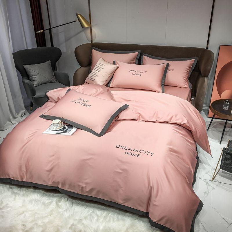 Pure Cotton Four-piece Full Cotton Duvet Cover Quilt Cover Bed Linen Embroidered Color Matching Bedding