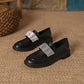 British Style Small Leather Shoes College Style Sparkling Rhinestone Single Shoes Women Square Toe Platform Shoes