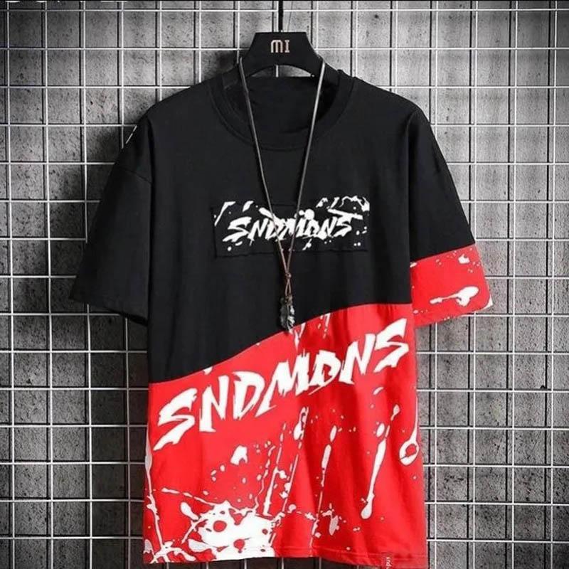 Men's Summer Stitching Short-sleeved T-shirt Male Student Korean Version Loose Five-point Sleeve Hip-hop Half-sleeve Male