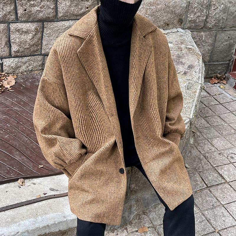 Woolen Coat Men's Winter Cotton Thickened Mid-Length Casual Windbreaker Autumn and Winter Korean Trend Woolen Coat