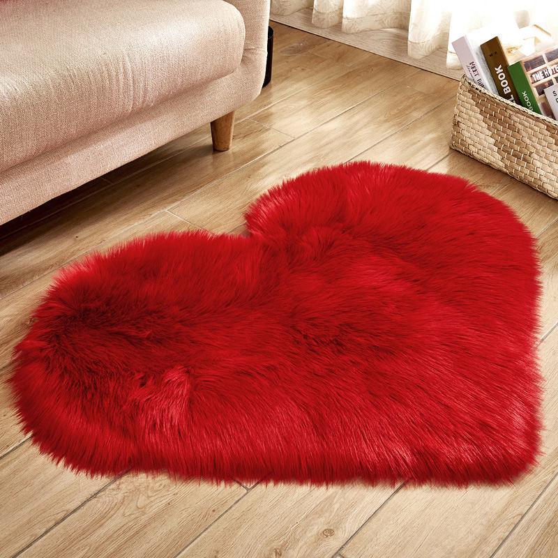 Love Heart Shape Fur Rugs Artificial Wool Sheepskin Baby Room Bedroom Soft Area Mat Long Hairy Rug Blue White Pink Shaggy Carpet