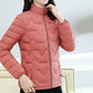 Women Winter Down-filled Coat Solid Color Slim Short Wadded Jacket Large Size Stand Collar Zipper Cotton Coats