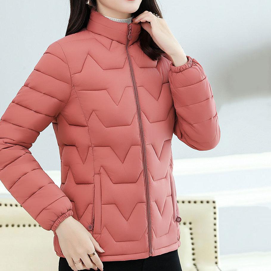 Women Winter Down-filled Coat Solid Color Slim Short Wadded Jacket Large Size Stand Collar Zipper Cotton Coats