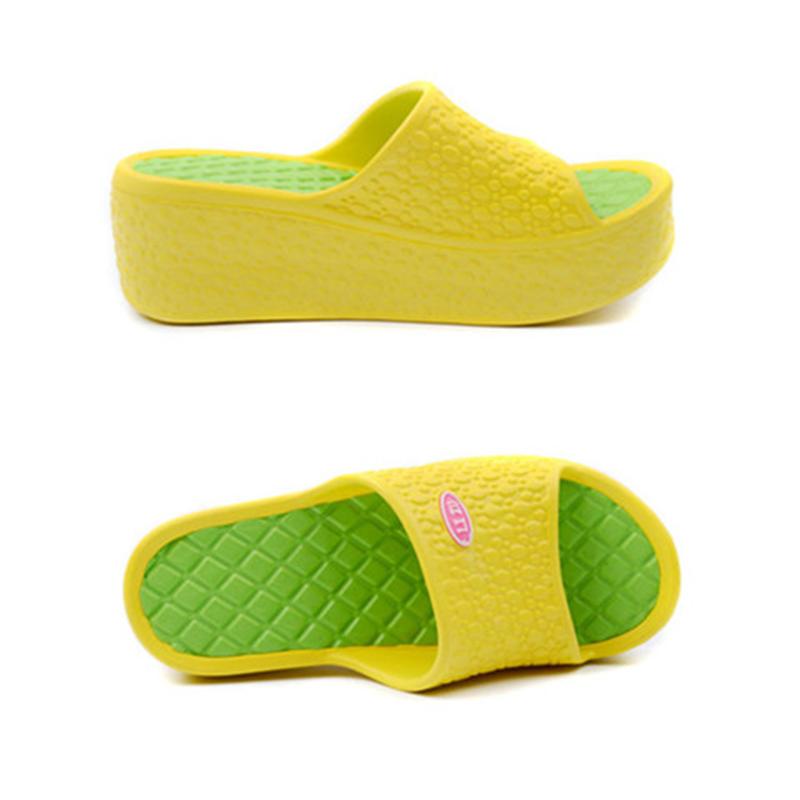 Wedge Heel Thick Bottom Women's One-word Slippers Wear Bohemian Plastic Foam Home Bathroom Slippers Ultra-light and Comfortable