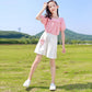 Girls Fashion Clothes Suit Short Sleeve Shirt Short Skirt 2-piece Suit Cartoon Girl Bowknot Cotton Children Clothes Suit