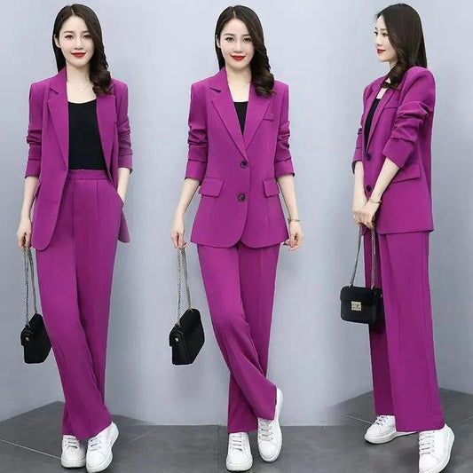 2PCS Women's Spring Suit Suit Professional Wide Leg Pants + Loose Jacket Two-piece Ladies Casual Elegant Suit