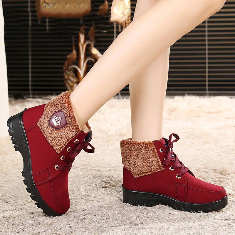 Women's Snow Boots Women Winter Fashion Lace Up Warm Fur Short 3 Colors