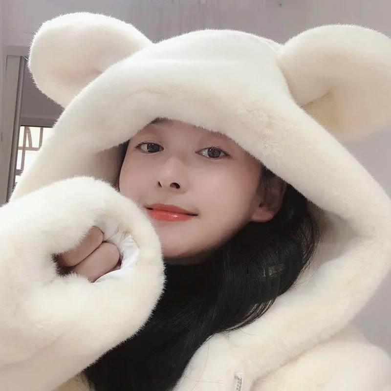 Winter Cute Bear Ears Plush Plush Warmth Loose Mink Hair Mid-length Fur Coat Women