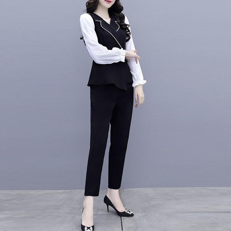 Set Autumn and Winter Korean Style Loose Large Size Fashion Trousers Long Sleeve Two-piece Suit