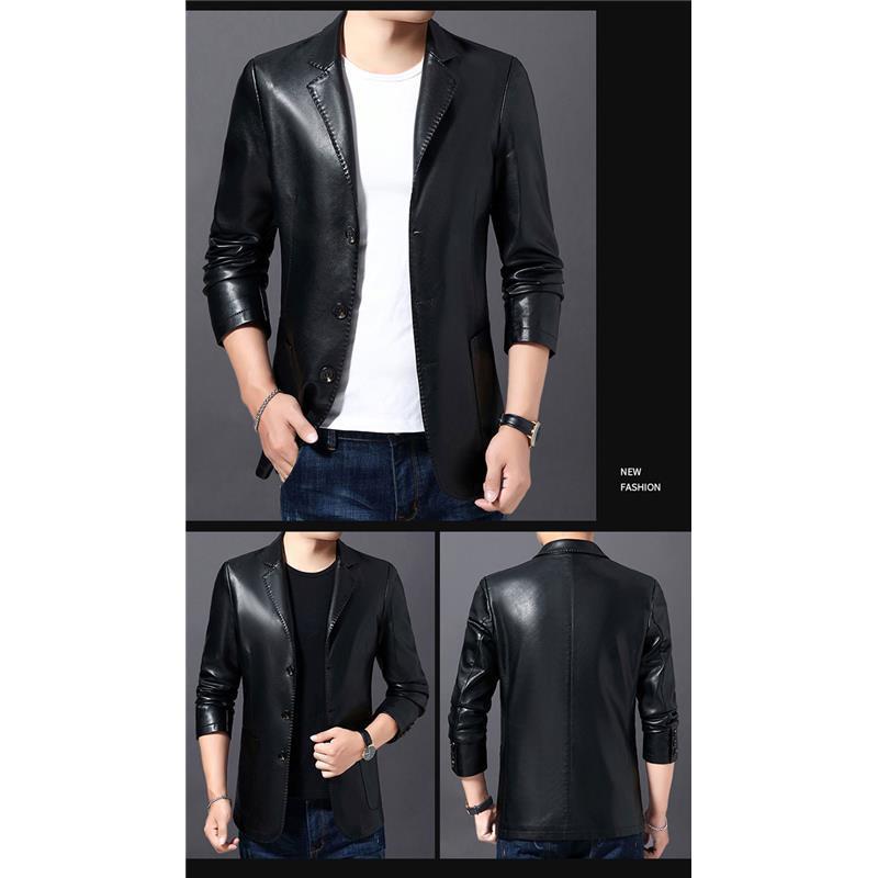 Fashion High-end Men's Leather Jacket Autumn and Winter Fashion Trend Slim Plus Cashmere Warm Sheepskin Jacket