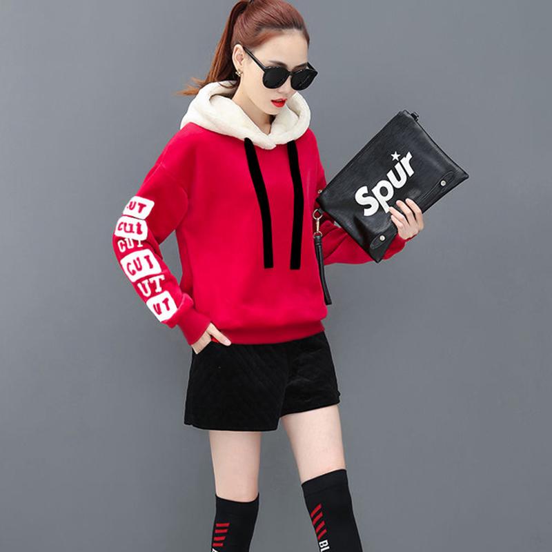 Women's Sweater Winter Fashion Trend Thickening Plus Velvet Warm Hooded Blouse