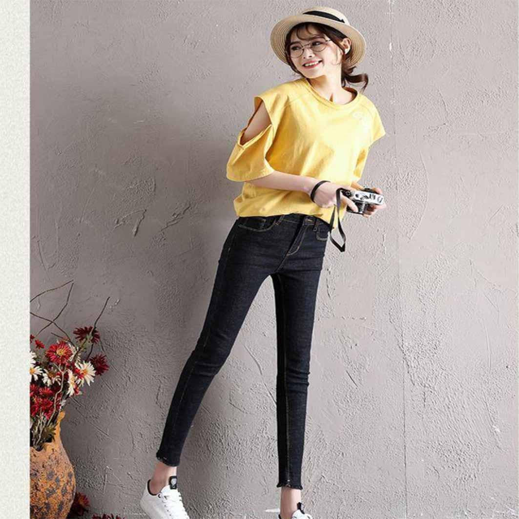 WTEMPO [Containing Cotton 80.6] Tight Feet Black Student Female Spring Cropped Pants High Waist Pants
