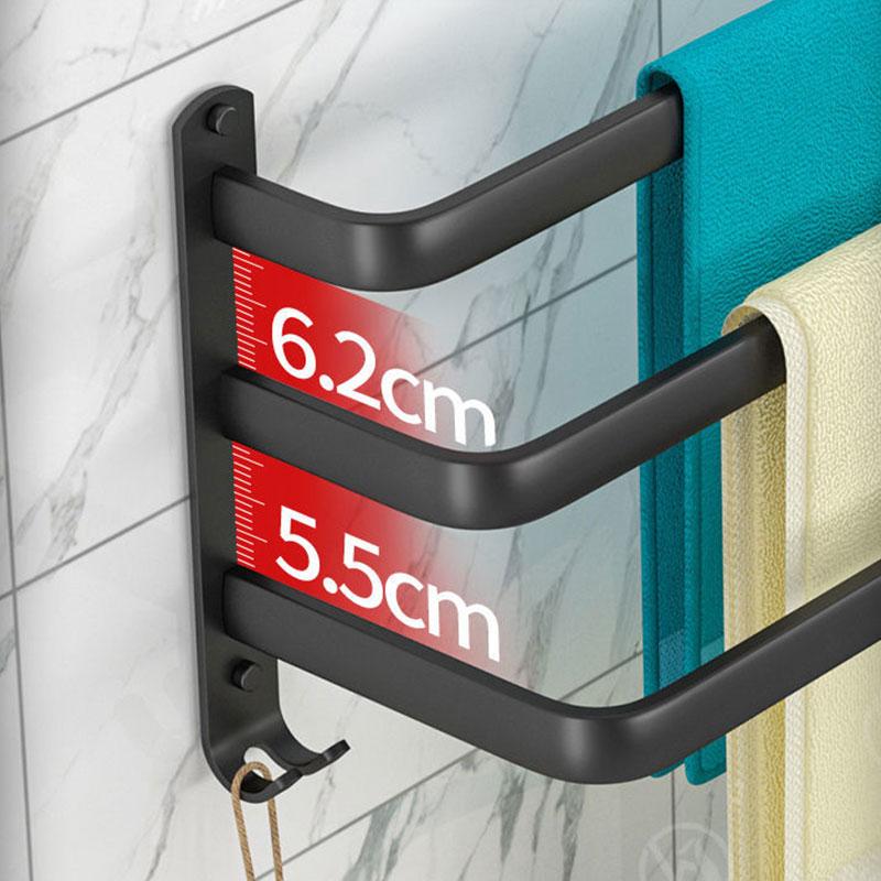 Towel Bar Hanger Free Punch Clothes Rack Single/Double Bar Toilet Hanger Rack Black Bathroom Storage Rack Towel Holder Rack Rail