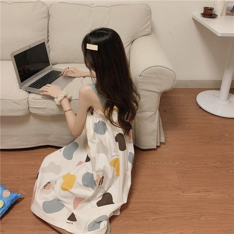 Cute Girls Women's Summer Dress Printing Knee-length Daily Wear Nightdress Pajamas