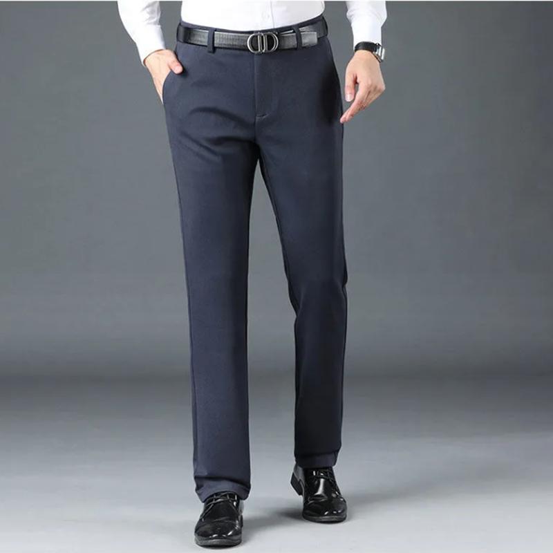 Men's Casual Pants Loose Straight-leg Bussiness Trousers Pants Autumn Winter Thick High-waist Stretch and Fleece Trousers Solid Outdoor Long Pants