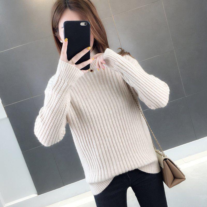 Winter Ladies High-neck Warm Sweater Pullover Slim-fit Warm Long-sleeved Knitted Sweater