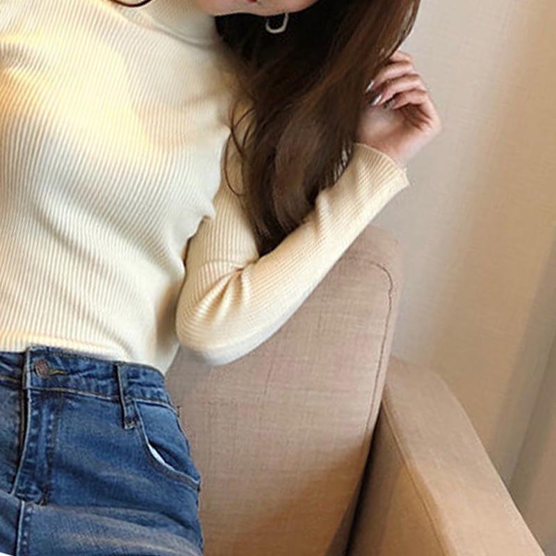 Autumn Half High Neck Pullover Sweater Women Winter Wild Long-sleeved Short Knit Sweater Casual Slim Bottoming Shirt