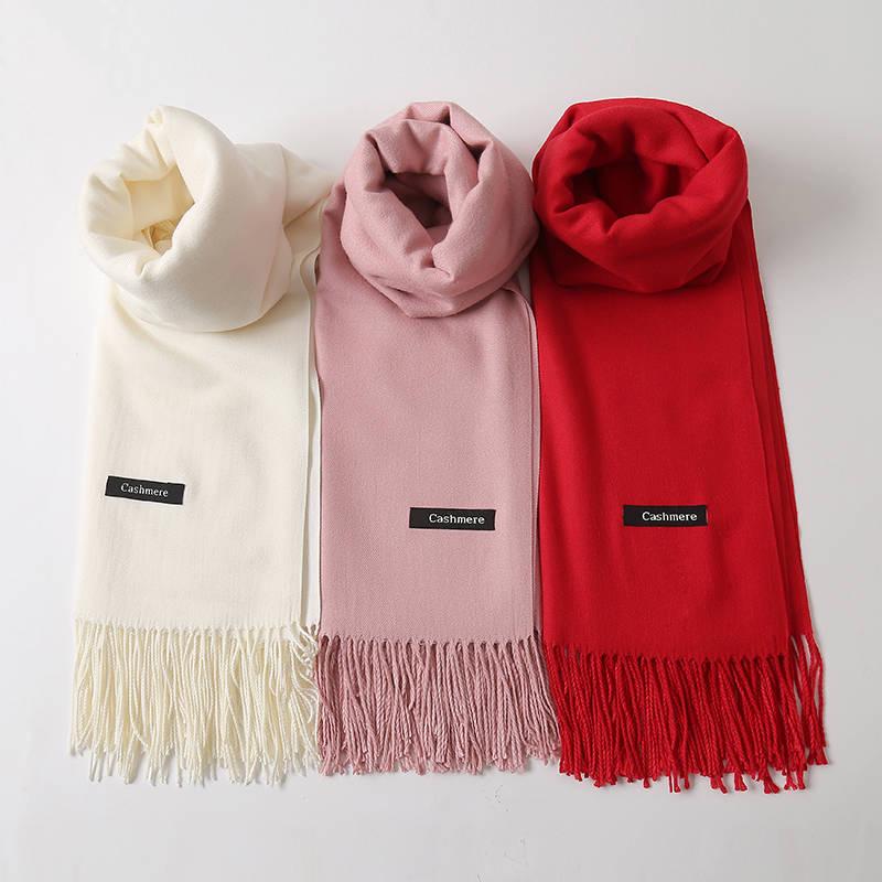 Winter Women Scarf Solid Soft Cashmere Scarves Shawls and Wraps Bandana Female Foulard Tassel
