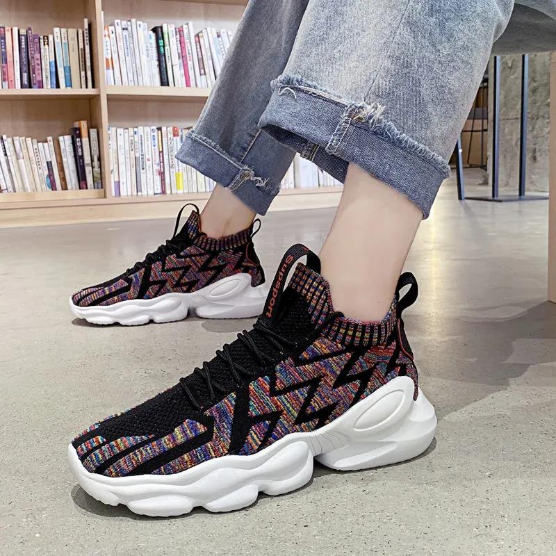 Men's Shoes Breathable Leisure Mesh Sports Running Shoes Flying Woven Socks Ins Dad Tide Shoes