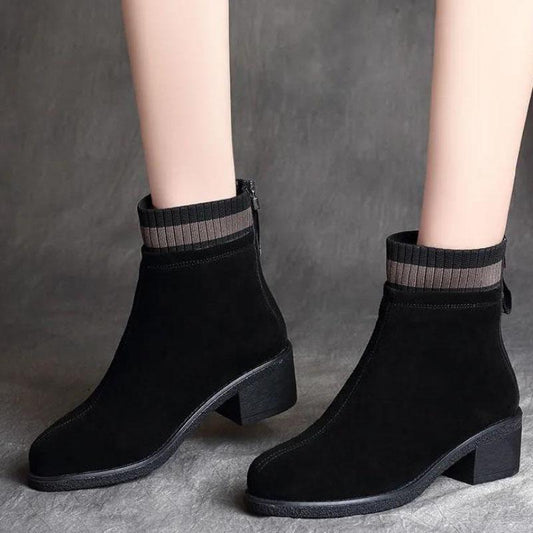 Fleece Padded Short Boots Women's Thick Heel Winter Frosted Warm and Comfortable Martin Boots