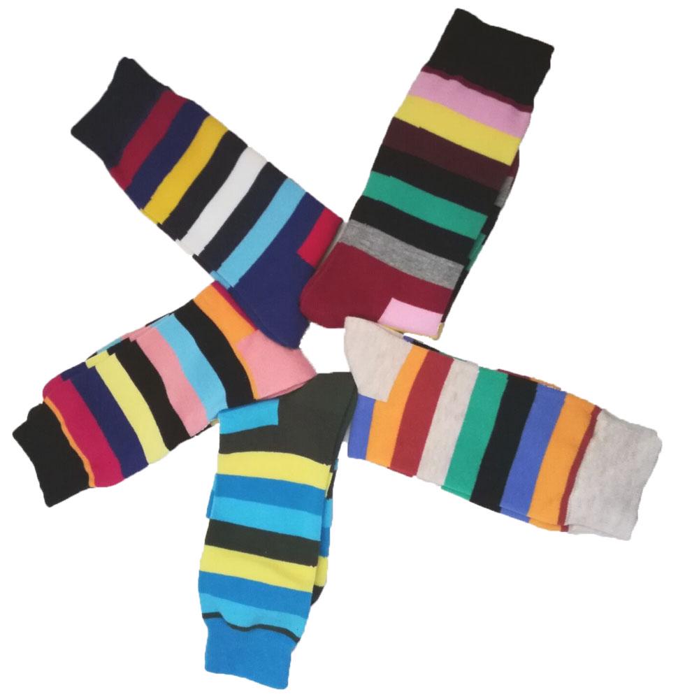 5 pair/lot Striped Socks Casual Cotton Girls Sock Long Happy Funny Skateboard Dress Socks
