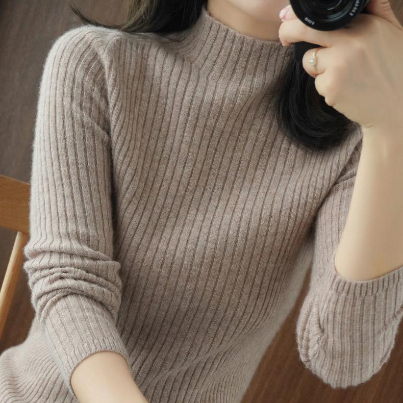 Autumn Winter Turtleneck Sweater Women's Slim Pullover Solid Color Bottoming Shirt Long Sleeves Short Knit Sweater Warm Jumper Women Casual Basic Tops