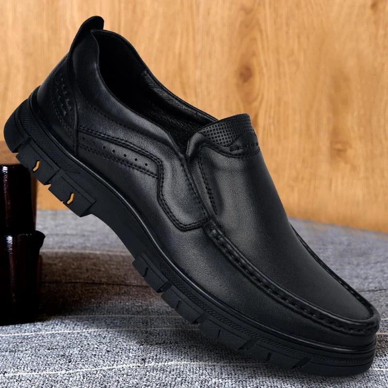 Real Cowhide Casual Leather Shoes Soft Sole Non-slip Cover Middle-aged and Elderly Dad Shoes Spring and Autumn Breathable Business Men's Shoes