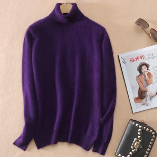 Pofulove Women Silmulated Mink Cashmere Base Sweater Turtleneck Knitting Casual Pullover Top Jumpers