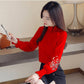 Pofulove Wild High Collar Long Sleeve Shirt Women Plus Velvet Embroidered Shirt Women Loose