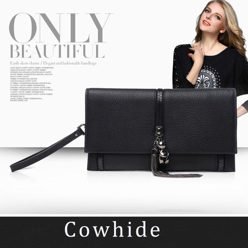 Cowhide Tassel Zipper Women's Clutch Bag Shoulder Bag Ladies Smooth Leather Wedding Evening Banquet Clutch Purse Elegance Luxury