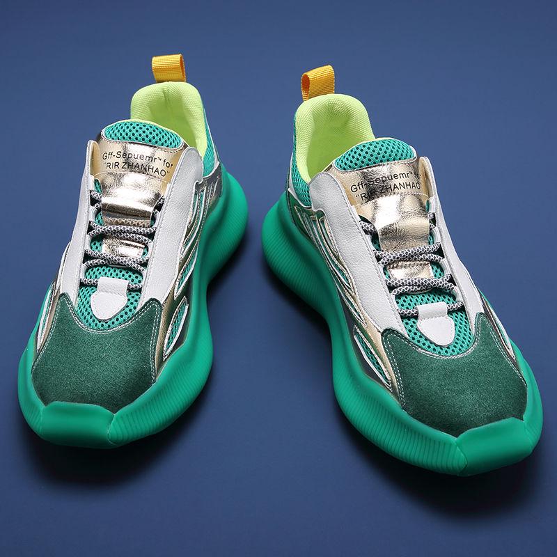 Men Dad Sneakers Casual Shoes Genuine Leather Chunky Sneaker Walking Shoes Zapatillas Hombre Green Vulcanized Sneakers