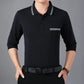 Spring and Autumn Middle-aged Aged Men's Printed Lapel Polo Shirt Loose T-Shirt Top Long Sleeve Shirt Bottoming Shirt