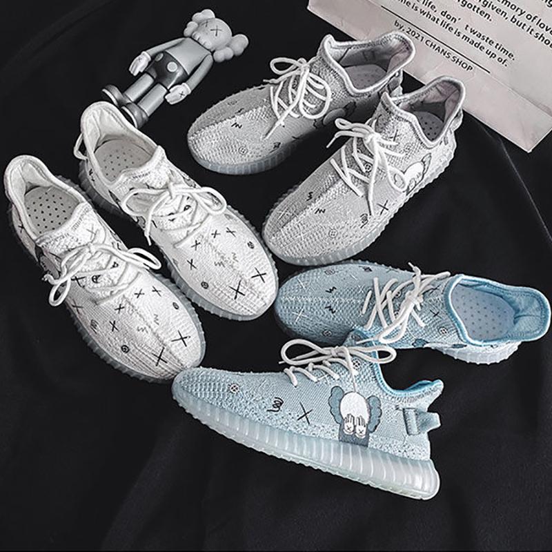 Korean Couple Breathable Running Shoes Summer Fly Woven Breathable Casual Sneakers Trend Canvas Coconut Shoes