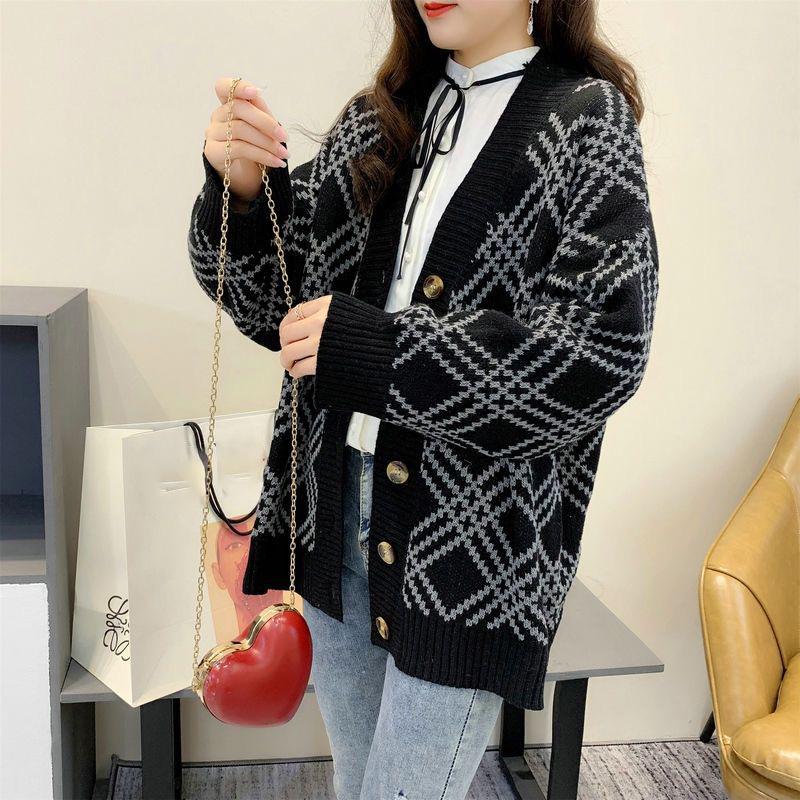 Autumn and Winter Lazy Style Long Sleeve Sweater Korean Loose V-neck Sweater Loose Jacket