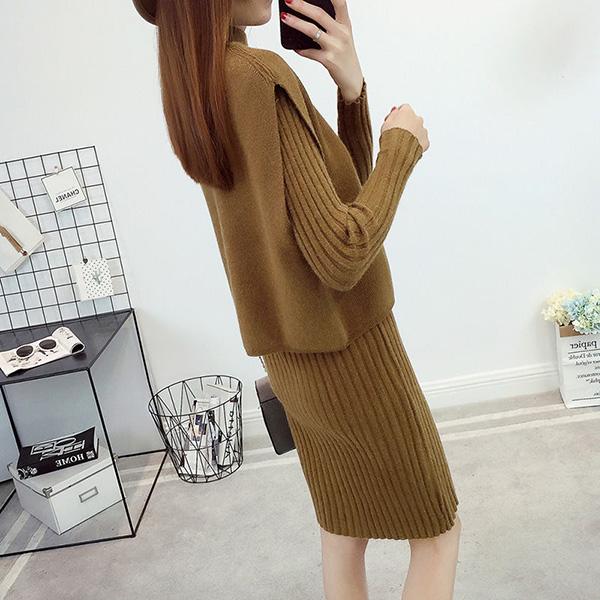 Spring and Autumn Mid-length Hedging Base Skirt Loose Sweater Women's Vest Two-piece Skirt