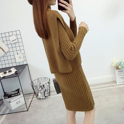 Spring and Autumn Mid-length Hedging Base Skirt Loose Sweater Women's Vest Two-piece Skirt