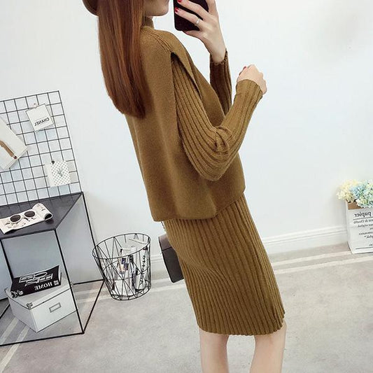 Spring and Autumn Mid-length Hedging Base Skirt Loose Sweater Women's Vest Two-piece Skirt