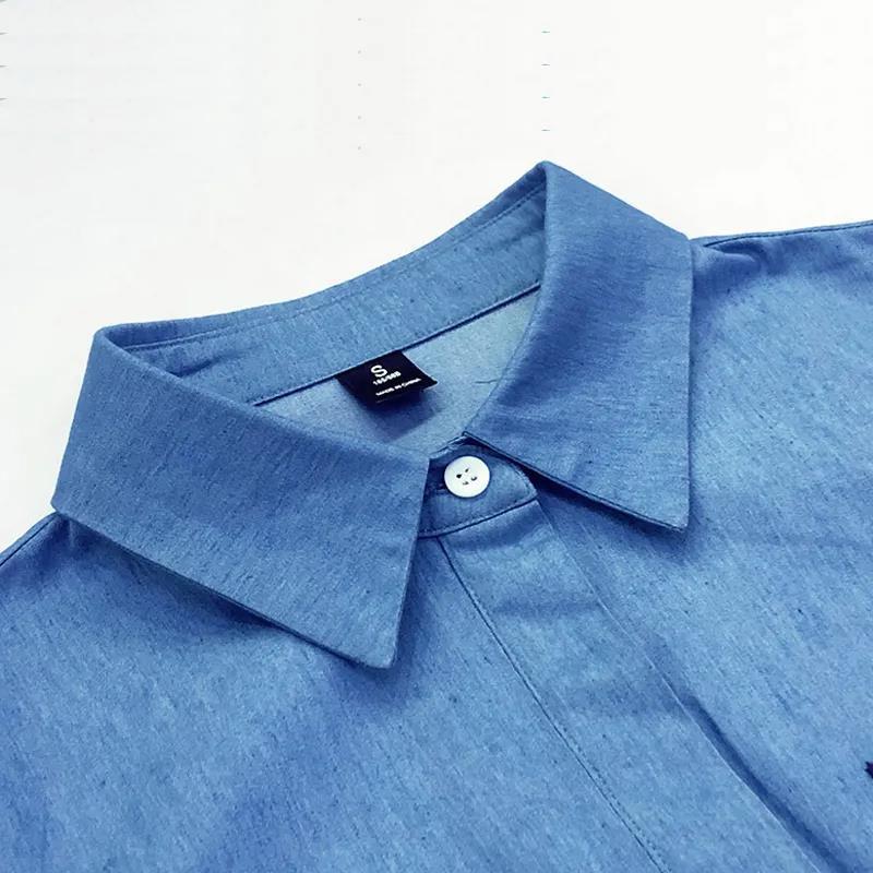 Dress Suit Short Sleeve Shirt Dress Women Length Above The Knee A-line Skirt with Big Pockets Casual Vacation Office Home